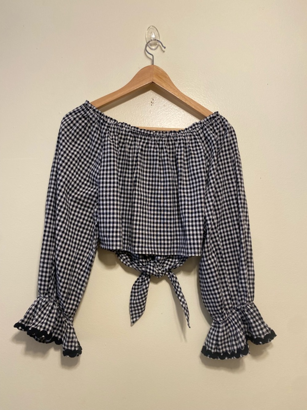 DEJA BLUE Set Black & White Gingham TOP & Tiered Maxi Skirt - Women. Size M - Picture 3 of 13
